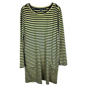Toad Co Large‎ Dress Shift Mini Striped Yellow Blue Long Sleeve Pockets 130